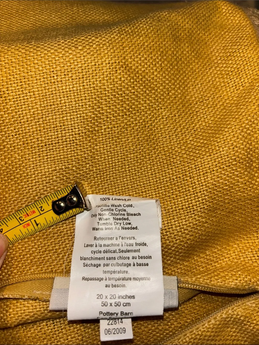 Pottery Barn Golden Yellow Linen Pillow Cover with Braided Edge & Domain cover